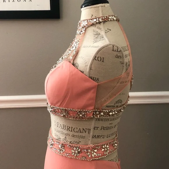 NEW ALYCE PARIS SZ 6 PINK CORAL TWO PIECE BEAD ILLUSION FORMAL EVENING GOWN - Picture 8 of 15